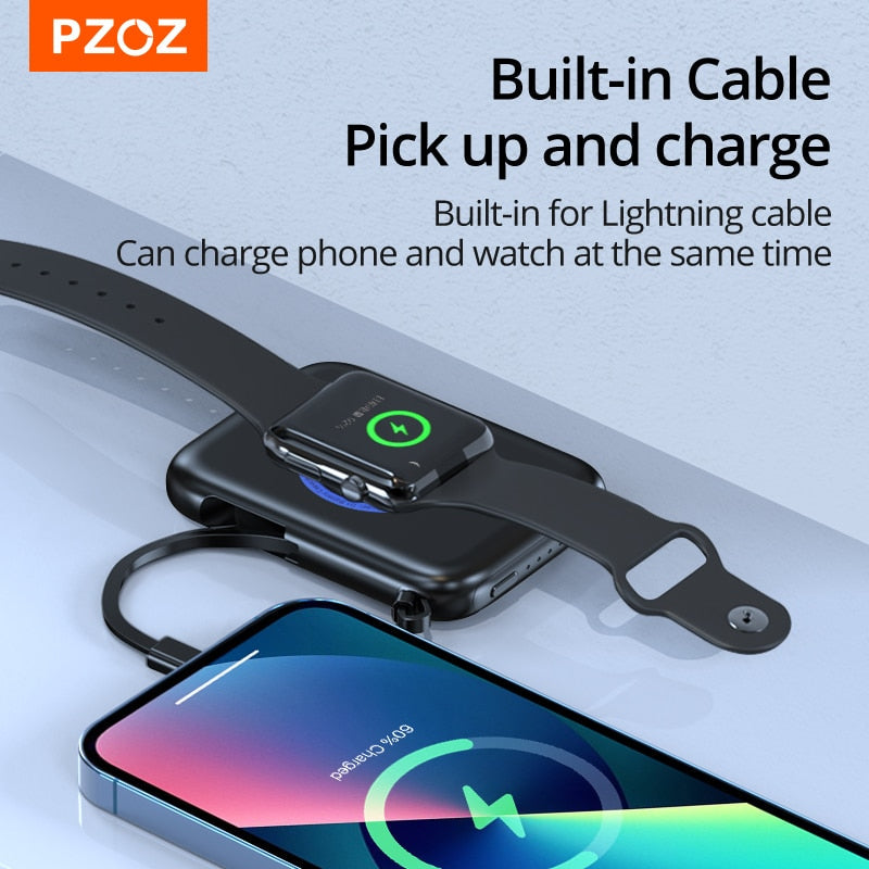 PZOZ Magnetic Mini Power Bank 5000mAh For Apple Watch Wireless Charger Portable Fast Charging For iPhone iWatch Series PowerBank