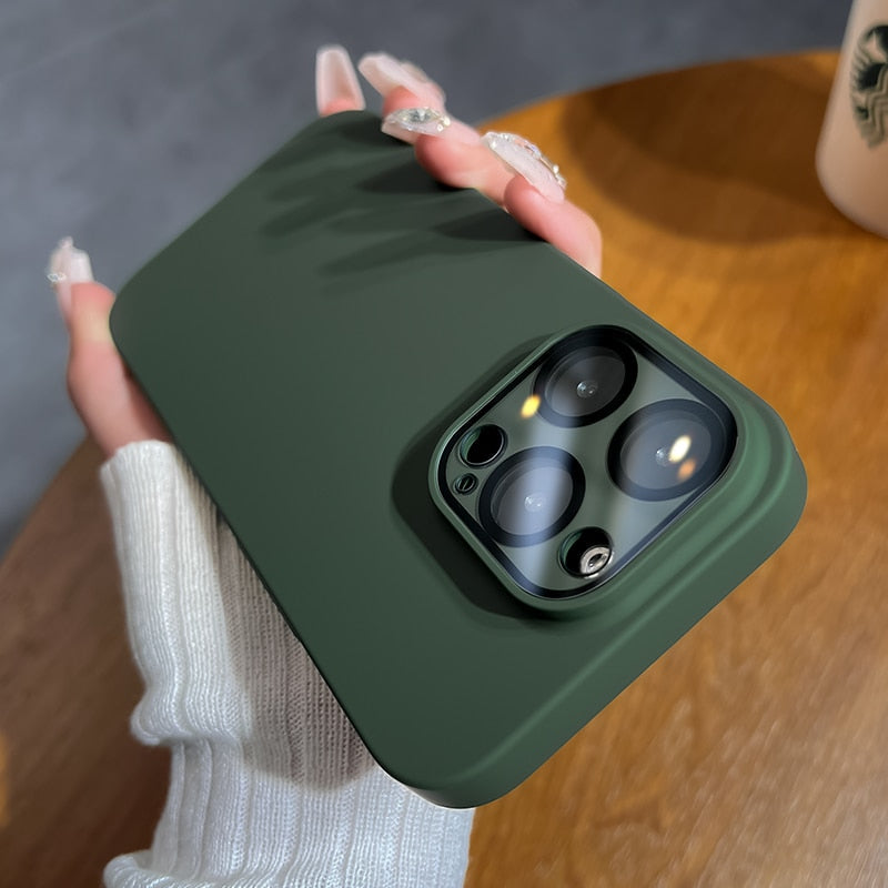 Luxury Camera Lens Glass Full Protection Phone Case For iPhone 12 13 14 Pro Max Shockproof Matte Hard PC Cellphone Funda Cover