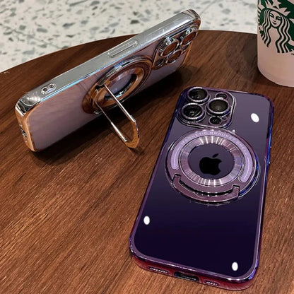 For iPhone 14 Pro Max Invisible Bracket Magsafe Case For iPhone 14 13 12 11 Pro Max Magnetic Stand Holder Plating Soft Cover