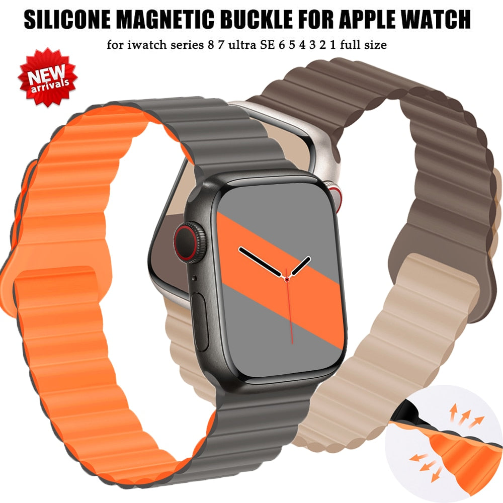 Silicone Loop Strap for Apple Watch 8 Ultra 7 6 SE 5 4 3 Magnetic Buckle Bracelets for iWatch Band 49mm 42/44/45mm 38/40/41mm