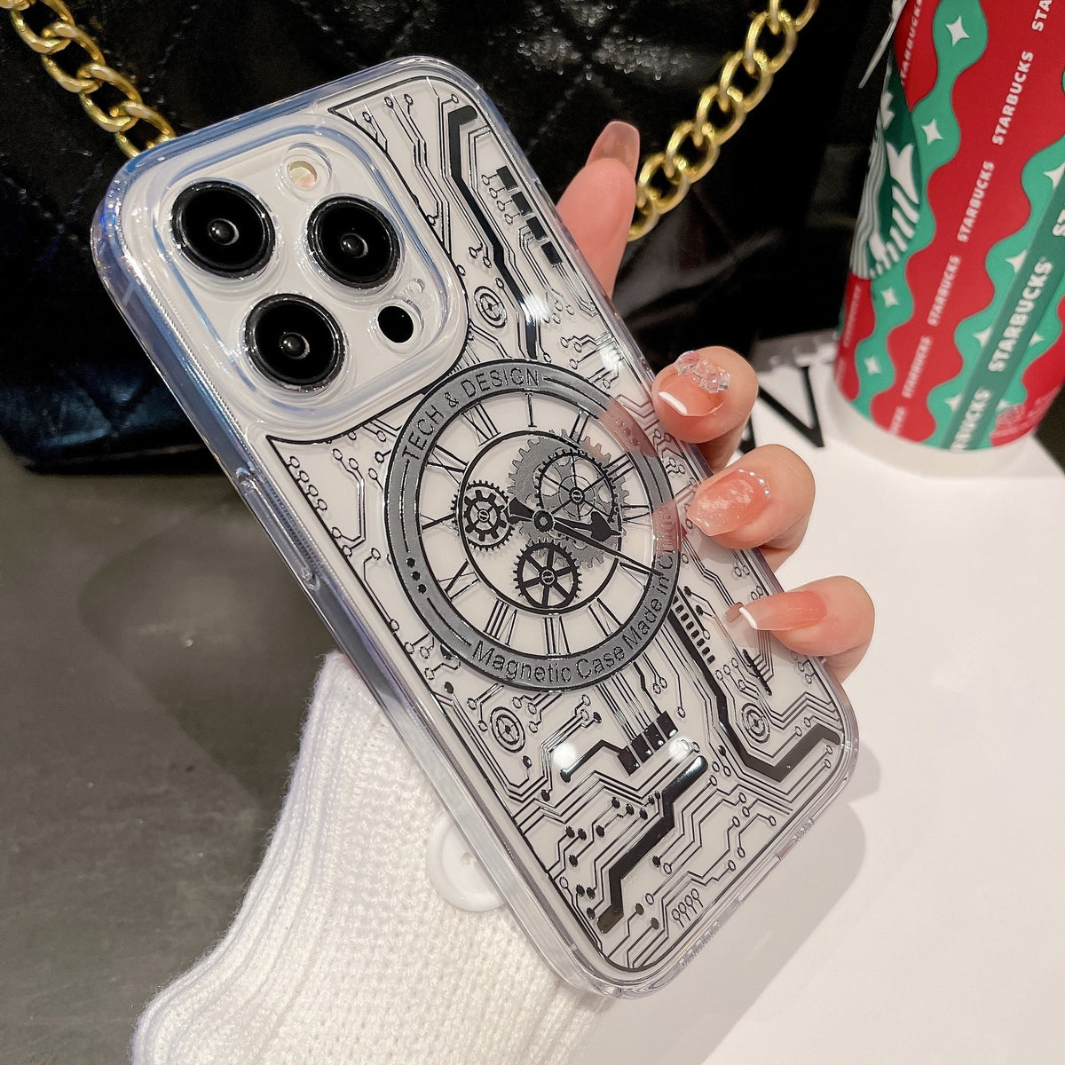 Mechanical Watch Circuit Board Phone Case for IPhone 14 13 12 Pro Max Magnetic Magsafe Charging Transparent Phone Covers