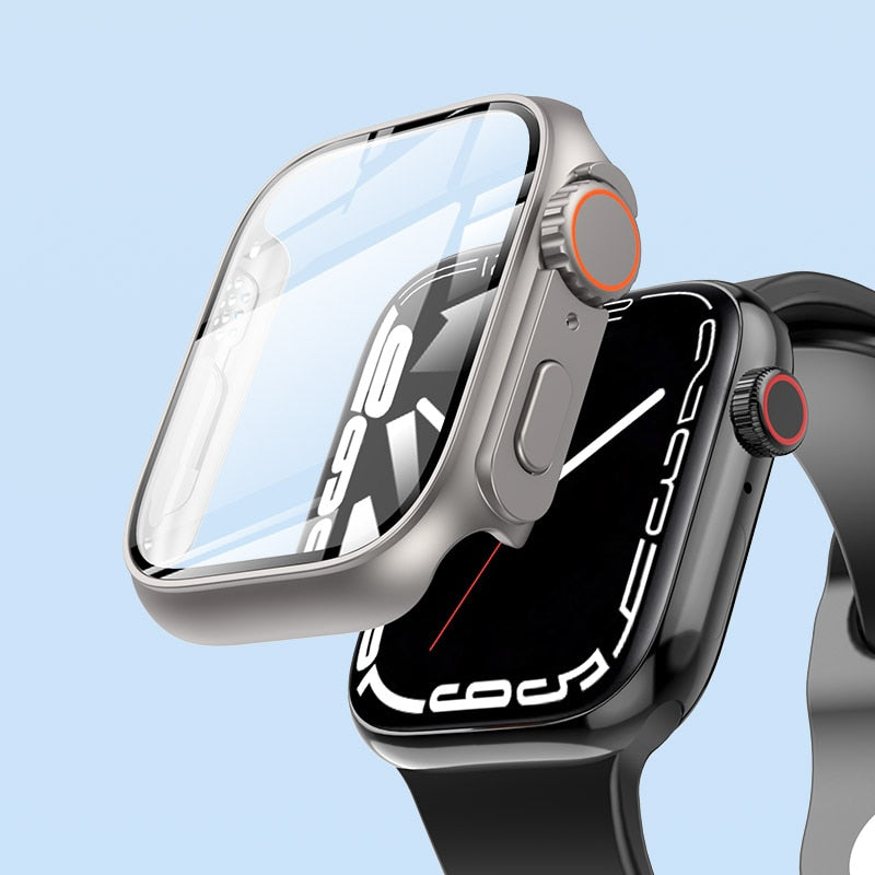Apple Watch Series 8 & 7 45mm For iWatch 4, 5 & 6 se 44mm Screen Protector Case Hard PC Case with Tempered Glass Accessories