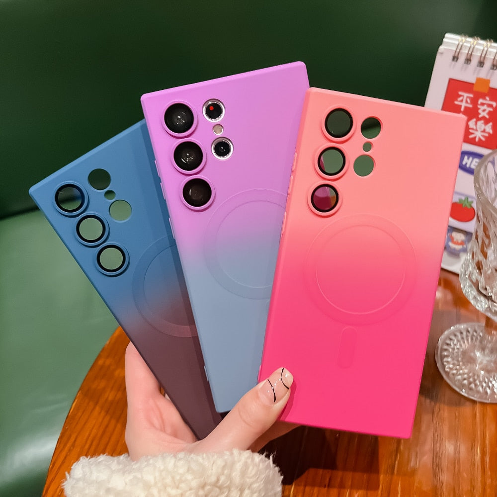 Suitable for Samsung S23ultra Magnetic Mobile Phone Case S21 Two-color Gradient S22ultra Lens Film Drop-proof Protective Cover