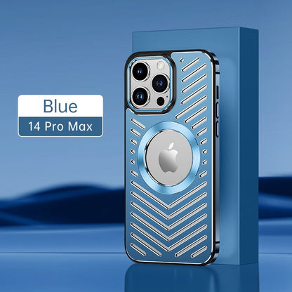 Stainless Steel Frame Aluminum Backplane Metal Magnetic Phone Case For iPhone 12 13 14 Pro Max 14Plus Hollow Cooling Cover Funda