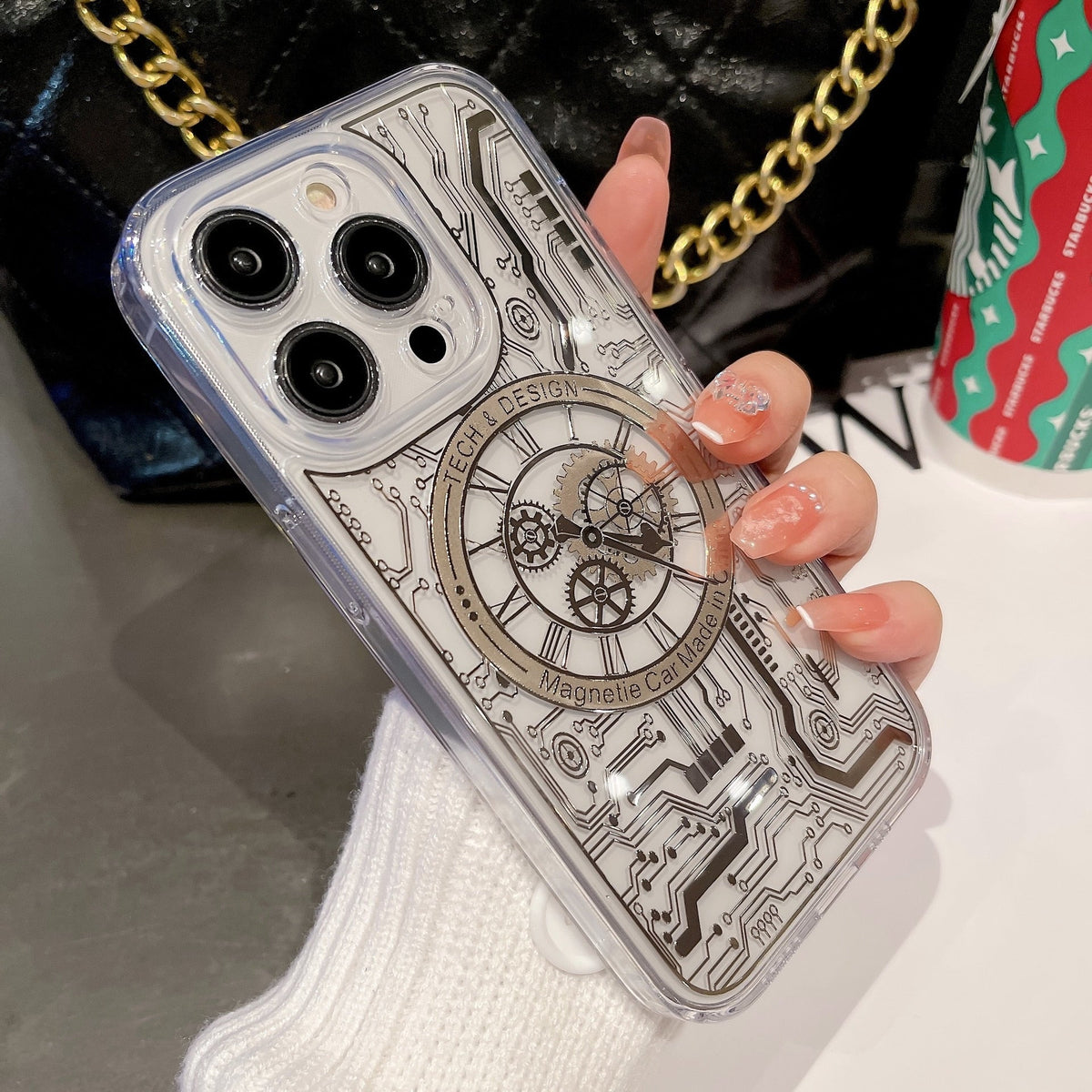 Mechanical Watch Circuit Board Phone Case for IPhone 14 13 12 Pro Max Magnetic Magsafe Charging Transparent Phone Covers