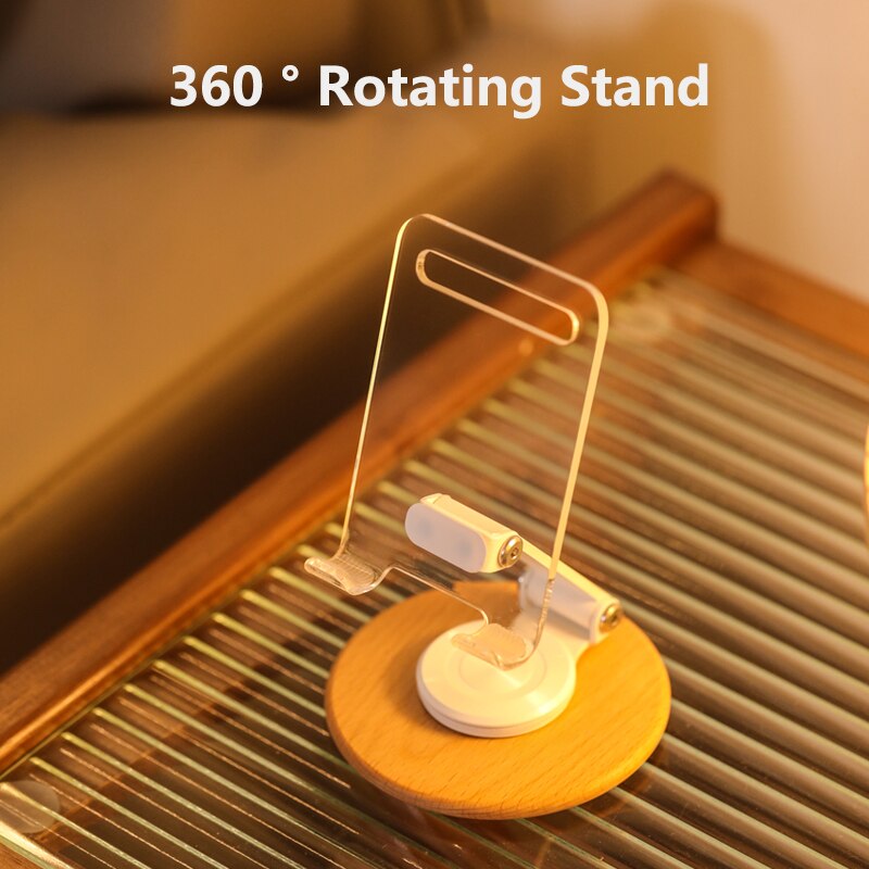 Foldable Tablet Mobile Phone Desktop Acrylic Stand For iPad iPhone Samsung Desk Holder Adjustable Wood Bracket Smartphone Stands
