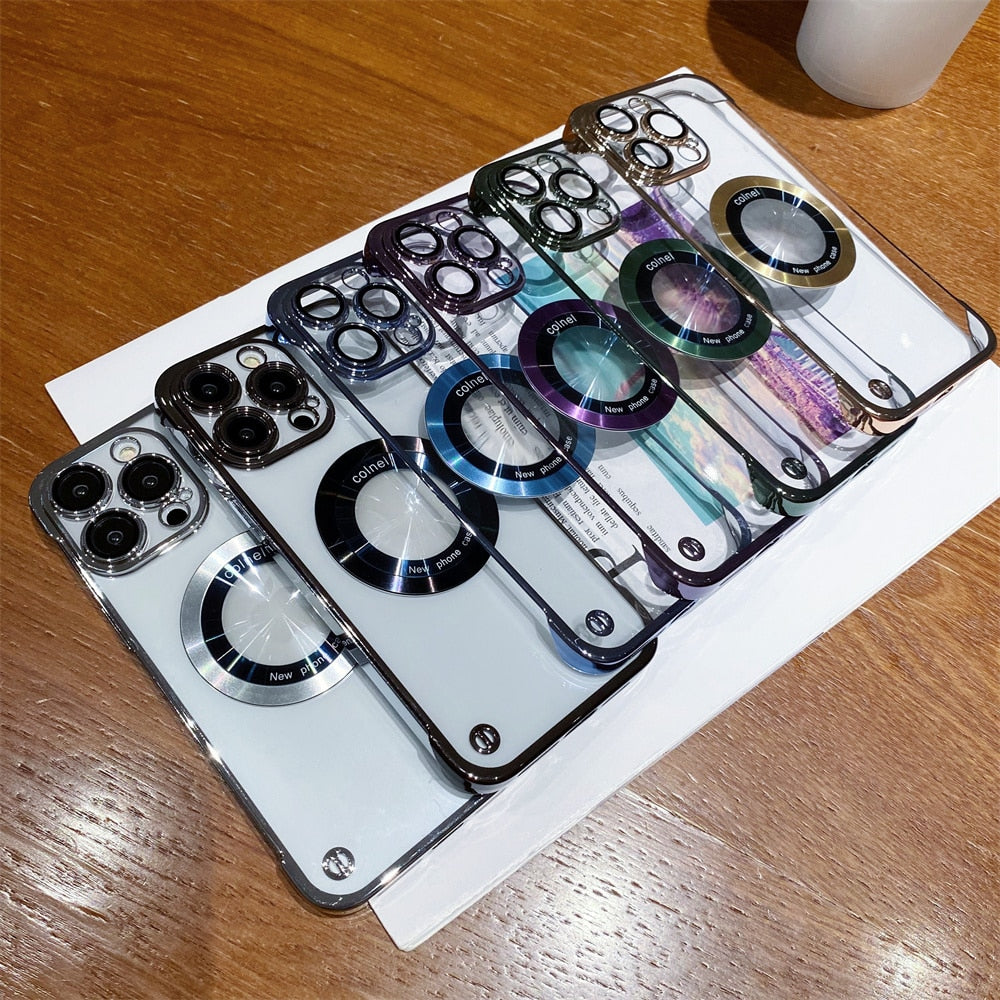 Clear Frameless Plating Logo Hole Clear Case for iPhone 14 13 12 Pro Max 14 Plus Shockproof Camera Protection Hard PC Back Cover