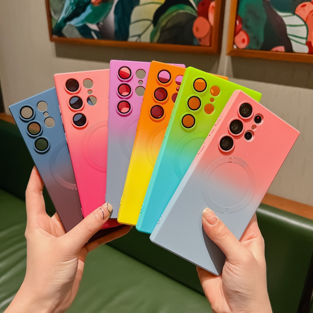 Suitable for Samsung S23ultra Magnetic Mobile Phone Case S21 Two-color Gradient S22ultra Lens Film Drop-proof Protective Cover