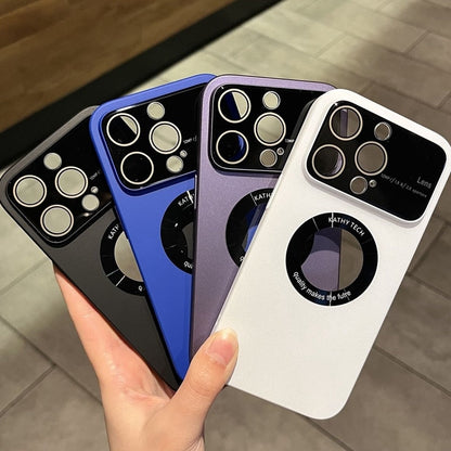 Luxury for Magsafe Logo Hole Case for iPhone 14 13 12 Pro Max 14 Plus Matte Wireless Charger Magnetic PC Camera Protector Cover