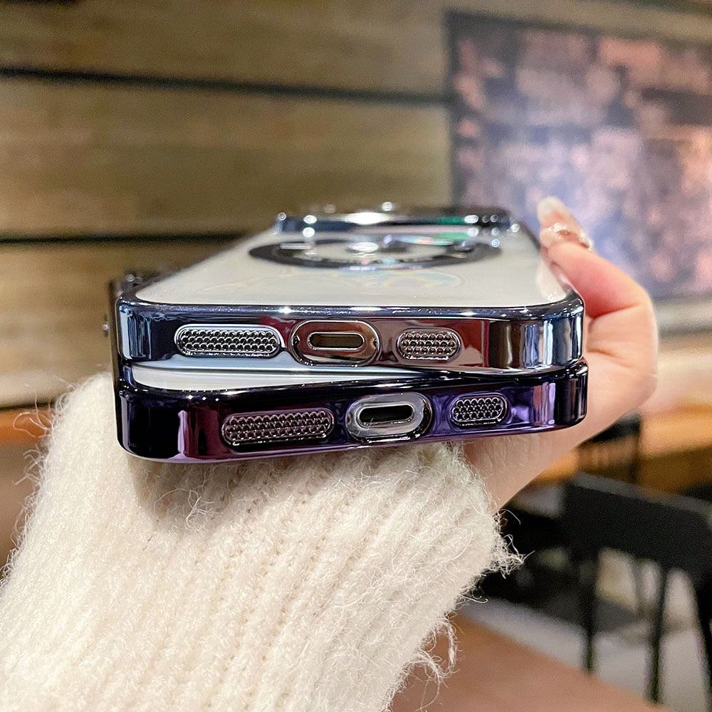 Window Plating Color Purple Blue Black Magnetic Wireless Charging PC Shockproof  Phone Cover For IPhone 12Pro 13 14 Pro Max Case