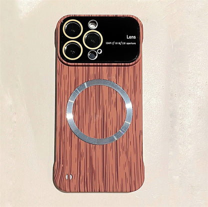Luxury Frameless for Wood Grain Magnetic Phone Case for iPhone 14 ProMax 12 13 Pro Max Shockproof Lens Protection Slim PC Cover