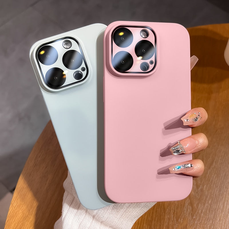 Luxury Camera Lens Glass Full Protection Phone Case For iPhone 12 13 14 Pro Max Shockproof Matte Hard PC Cellphone Funda Cover