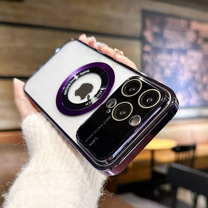 Window Plating Color Purple Blue Black Magnetic Wireless Charging PC Shockproof  Phone Cover For IPhone 12Pro 13 14 Pro Max Case