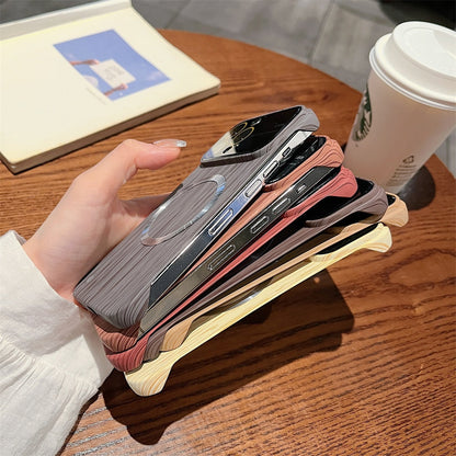 Luxury Frameless for Wood Grain Magnetic Phone Case for iPhone 14 ProMax 12 13 Pro Max Shockproof Lens Protection Slim PC Cover