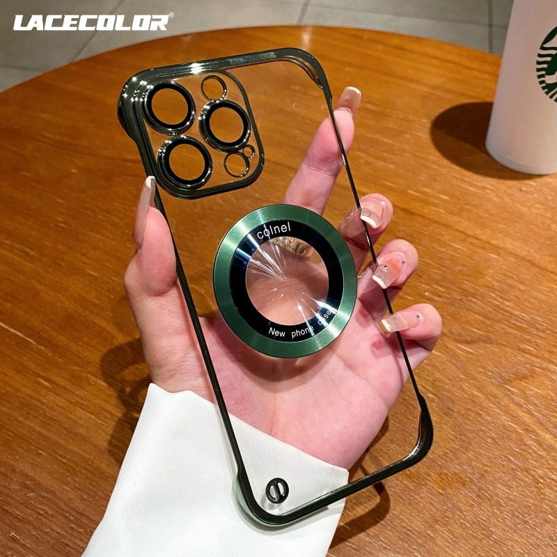 Clear Frameless Plating Logo Hole Clear Case for iPhone 14 13 12 Pro Max 14 Plus Shockproof Camera Protection Hard PC Back Cover