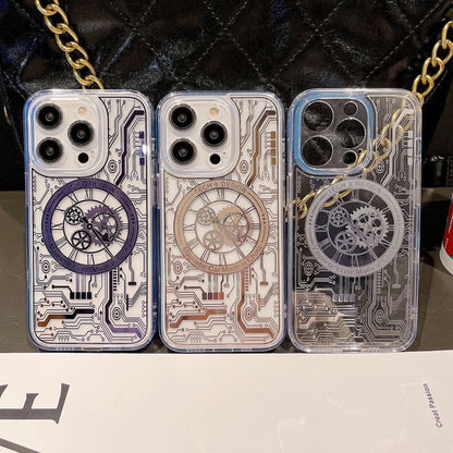 Mechanical Watch Circuit Board Phone Case for IPhone 14 13 12 Pro Max Magnetic Magsafe Charging Transparent Phone Covers