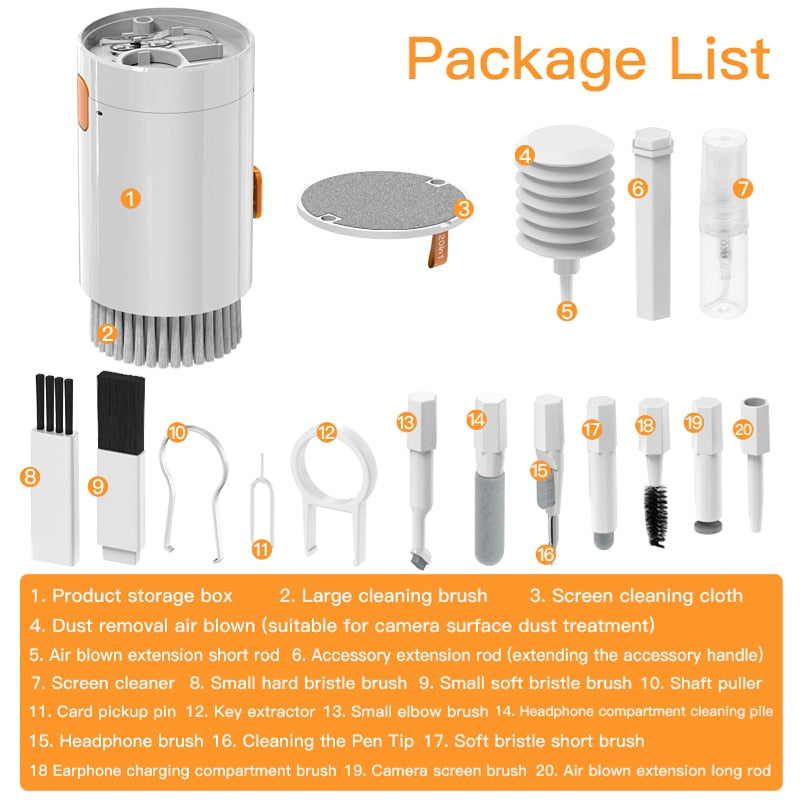 20-in-1 Cleaner kit Computer Keyboard Brush Earphones Cleaning Pen Screen cleaning Spray Bottle Set Cleaning Tools Keycap Puller