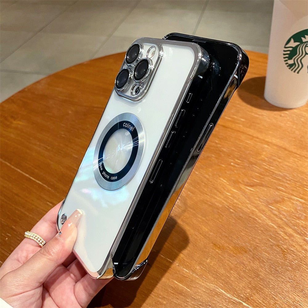 Clear Frameless Plating Logo Hole Clear Case for iPhone 14 13 12 Pro Max 14 Plus Shockproof Camera Protection Hard PC Back Cover