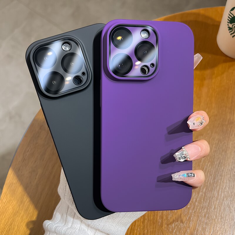 Luxury Camera Lens Glass Full Protection Phone Case For iPhone 12 13 14 Pro Max Shockproof Matte Hard PC Cellphone Funda Cover
