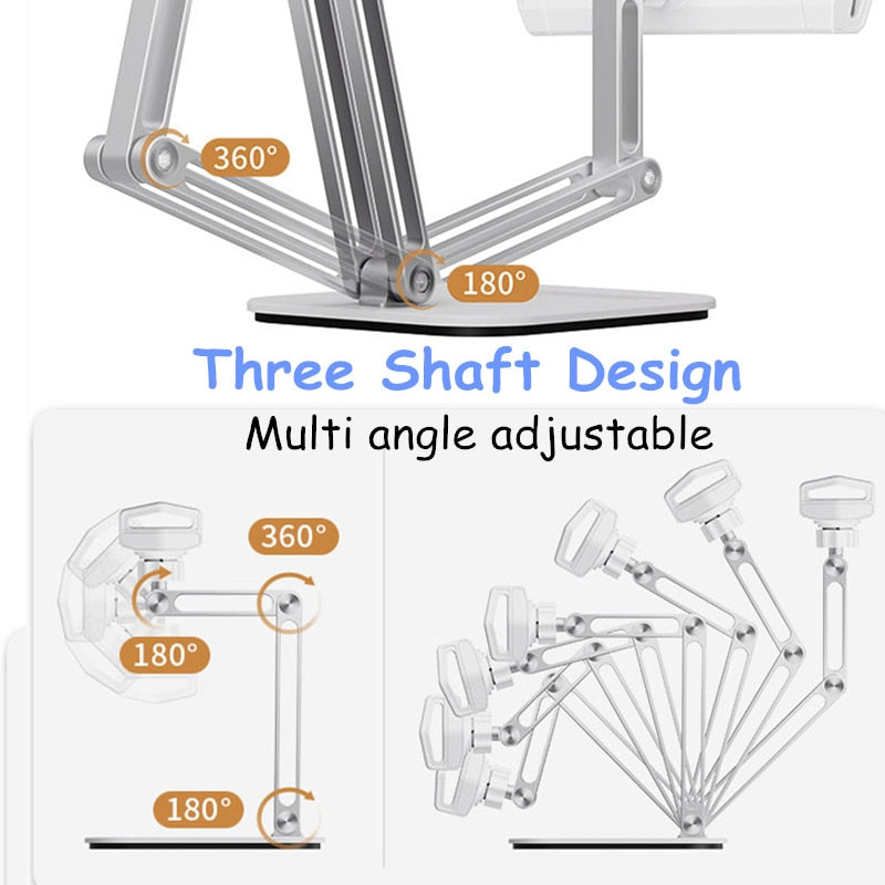 Foldable Tablet Stand Three Shaft Design Multi Angle Adjustable Tablet Support Desktop Aluminum Hands Free Cell Phone Holder