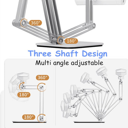 Foldable Tablet Stand Three Shaft Design Multi Angle Adjustable Tablet Support Desktop Aluminum Hands Free Cell Phone Holder
