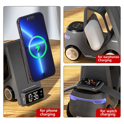 Alarm Clock Fast Charging RGB Wireless Charger for iPhone 14 13 Dock Station for Apple Watch S8 AirPods Pro LED Digital Holder
