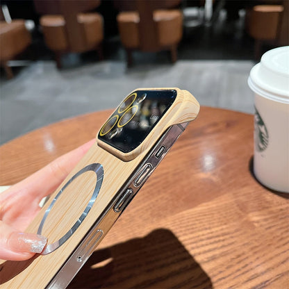 Luxury Frameless for Wood Grain Magnetic Phone Case for iPhone 14 ProMax 12 13 Pro Max Shockproof Lens Protection Slim PC Cover