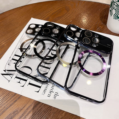 Luxury Plating Transparent Acrylic Magsafe Case for iPhone 12 13 14 Pro Max 14 Plus Full Camera Protection Hard Shockproof Cover