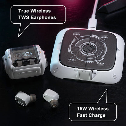 Tws 2023 New Bluetooth Earphone Wireless Charging Earbuds Bluetooth Capsule Mecha Design Headset Desktop Phone Holder Headphones