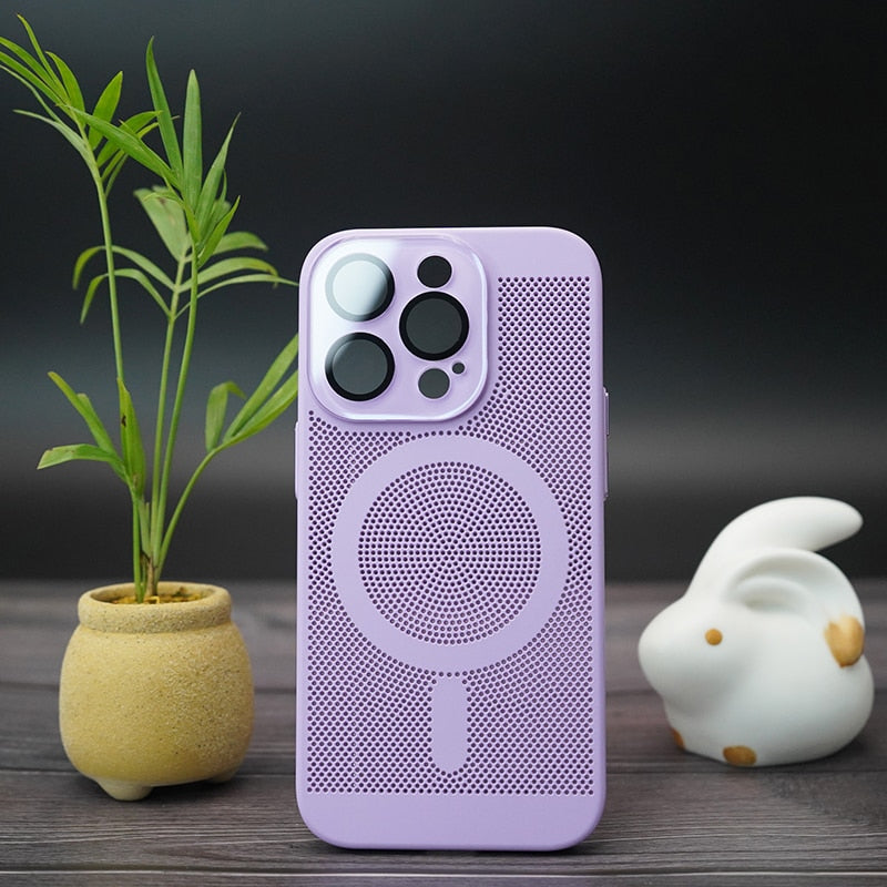 New Magnetic Perforated Back Phone Case For IPhone 14 13 12 11 Pro Max Plus With Lens Protect Heat Dissipation Cover For Magsafe