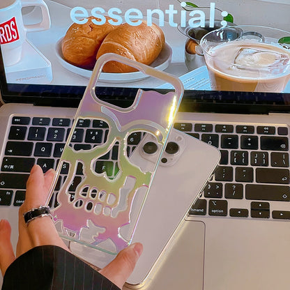 Aurora Laser 3D Hollow Skull Callous Phone Case For iphone 14 Pro Max 13 12 11 Cover Heat Dissipation Breathable Shockproof Case