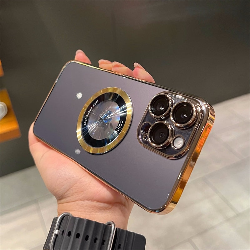 Luxury Noble Magsafe Wireless Charge Hard PC Case Transparent For iPhone 14 13 Pro 12 11 Pro Max Magnetic Logo Clear Cover Men