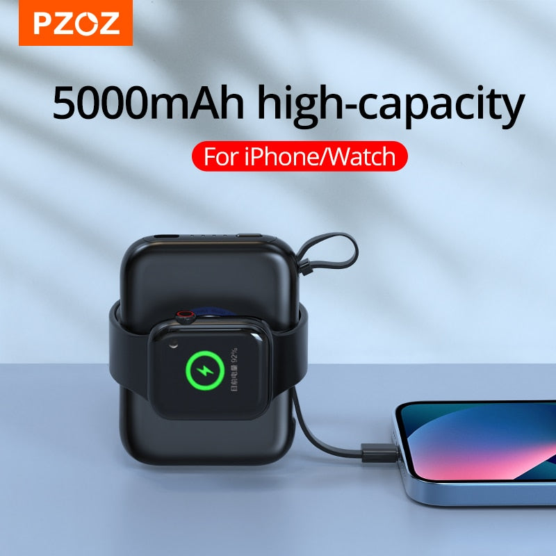PZOZ Magnetic Mini Power Bank 5000mAh For Apple Watch Wireless Charger Portable Fast Charging For iPhone iWatch Series PowerBank