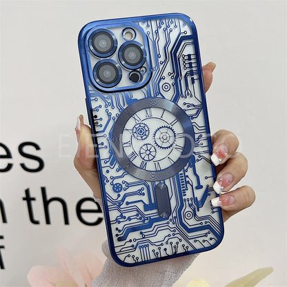 Fashion Circuit Diagram Case For Magsafe For iPhone 14 13 12 11 Pro Max Plus Clear Plating Soft Wireless Charging Magnetic Cover