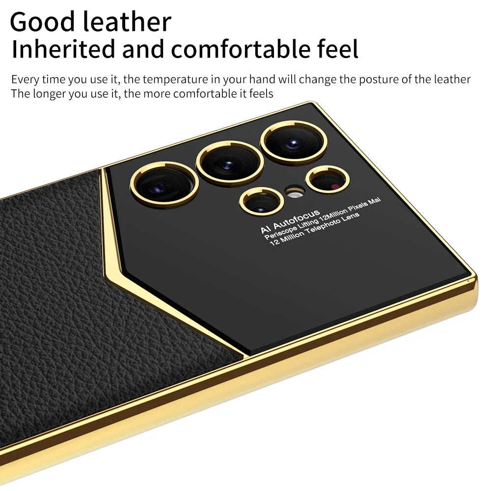 Luxury Leather Soft TPU Plating Case For Samsung Galaxy S23 Ultra All Inclusive Shockproof Protective Back Cover