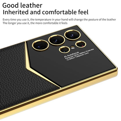 Luxury Leather Soft TPU Plating Case For Samsung Galaxy S23 Ultra All Inclusive Shockproof Protective Back Cover
