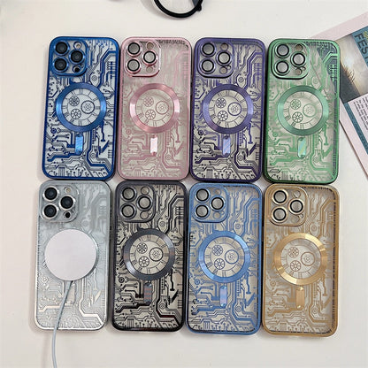Fashion Circuit Diagram Case For Magsafe For iPhone 14 13 12 11 Pro Max Plus Clear Plating Soft Wireless Charging Magnetic Cover