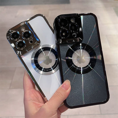 iPhone 14Pro Luxury Logo Hole Bracket Case For iPhone 14 13 12 Pro Max 11 Plating Stand for Magsafe Magnetic Aurora Cover