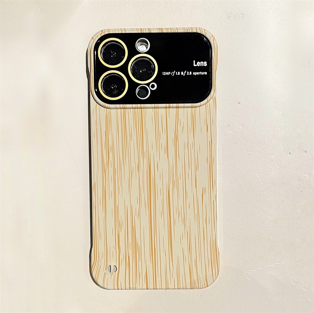 Luxury Frameless for Wood Grain Magnetic Phone Case for iPhone 14 ProMax 12 13 Pro Max Shockproof Lens Protection Slim PC Cover