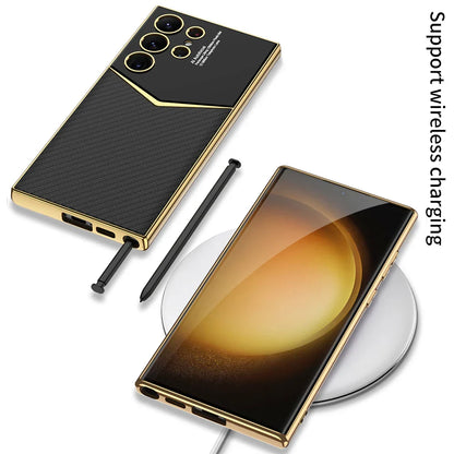Luxury Leather Soft TPU Plating Case For Samsung Galaxy S23 Ultra All Inclusive Shockproof Protective Back Cover