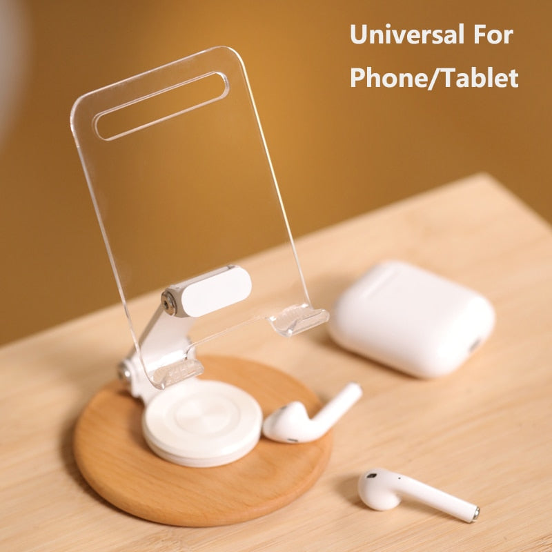 Foldable Tablet Mobile Phone Desktop Acrylic Stand For iPad iPhone Samsung Desk Holder Adjustable Wood Bracket Smartphone Stands