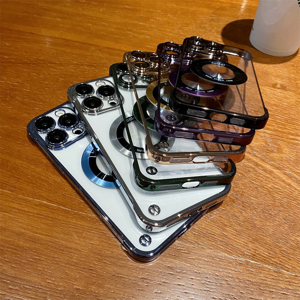 Clear Frameless Plating Logo Hole Clear Case for iPhone 14 13 12 Pro Max 14 Plus Shockproof Camera Protection Hard PC Back Cover