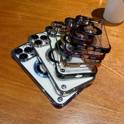 Clear Frameless Plating Logo Hole Clear Case for iPhone 14 13 12 Pro Max 14 Plus Shockproof Camera Protection Hard PC Back Cover