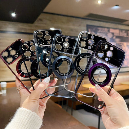 Window Plating Color Purple Blue Black Magnetic Wireless Charging PC Shockproof  Phone Cover For IPhone 12Pro 13 14 Pro Max Case