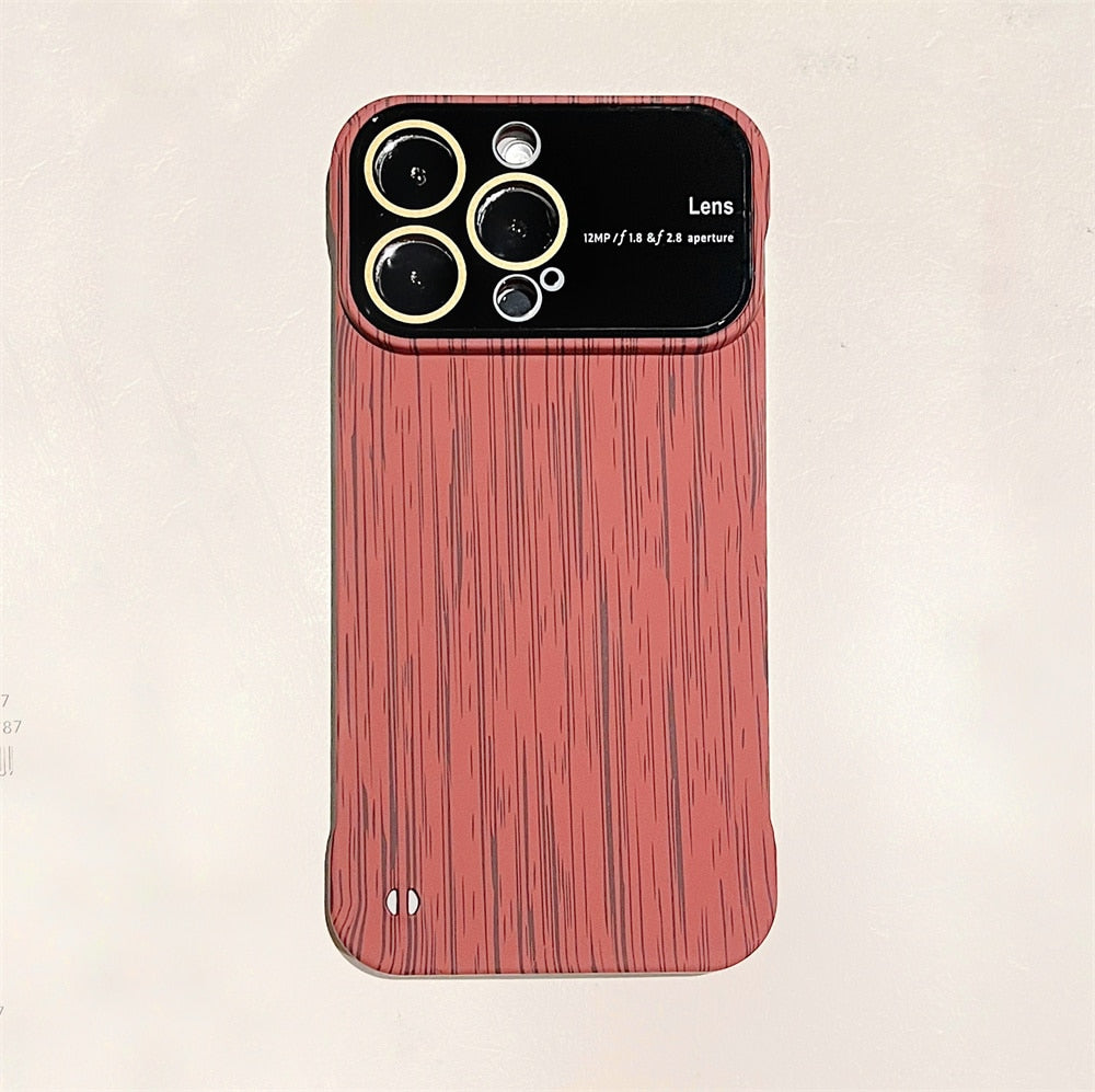 Luxury Frameless for Wood Grain Magnetic Phone Case for iPhone 14 ProMax 12 13 Pro Max Shockproof Lens Protection Slim PC Cover