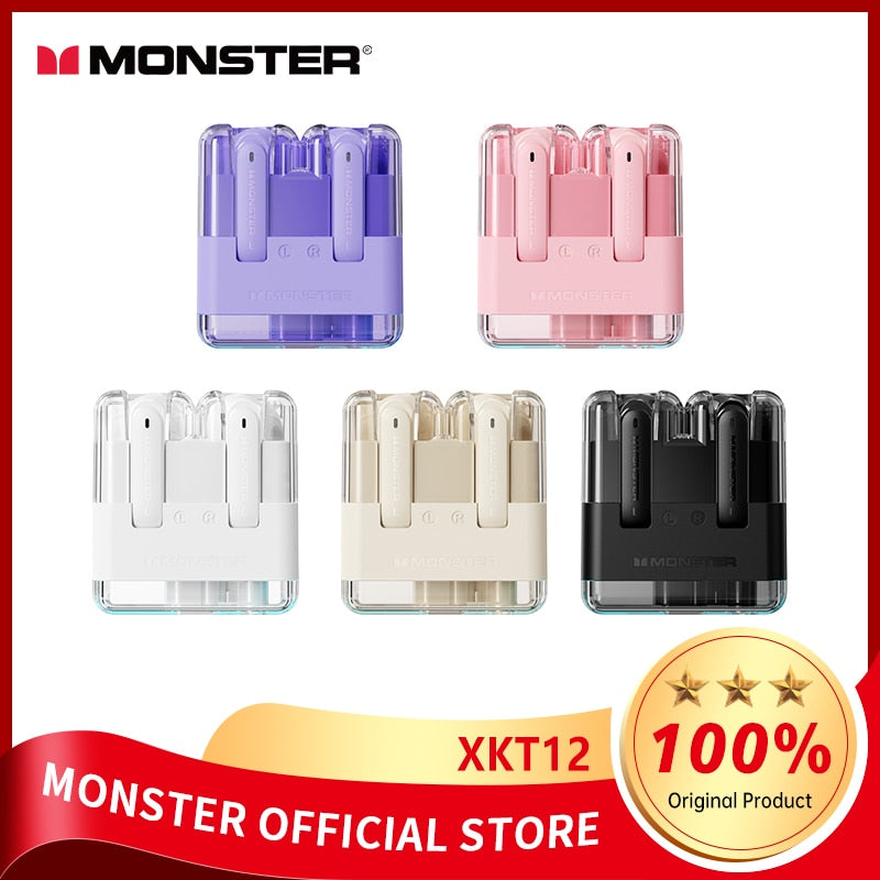 Original Monster XKT12 TWS Earphones Bluetooth 5.3 Wireless Headset HIFI Sound Gaming Earbuds Noise Reduction Headphones