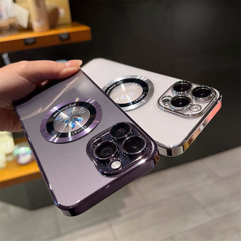 Luxury Noble Magsafe Wireless Charge Hard PC Case Transparent For iPhone 14 13 Pro 12 11 Pro Max Magnetic Logo Clear Cover Men
