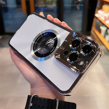 iPhone 14Pro Luxury Logo Hole Bracket Case For iPhone 14 13 12 Pro Max 11 Plating Stand for Magsafe Magnetic Aurora Cover