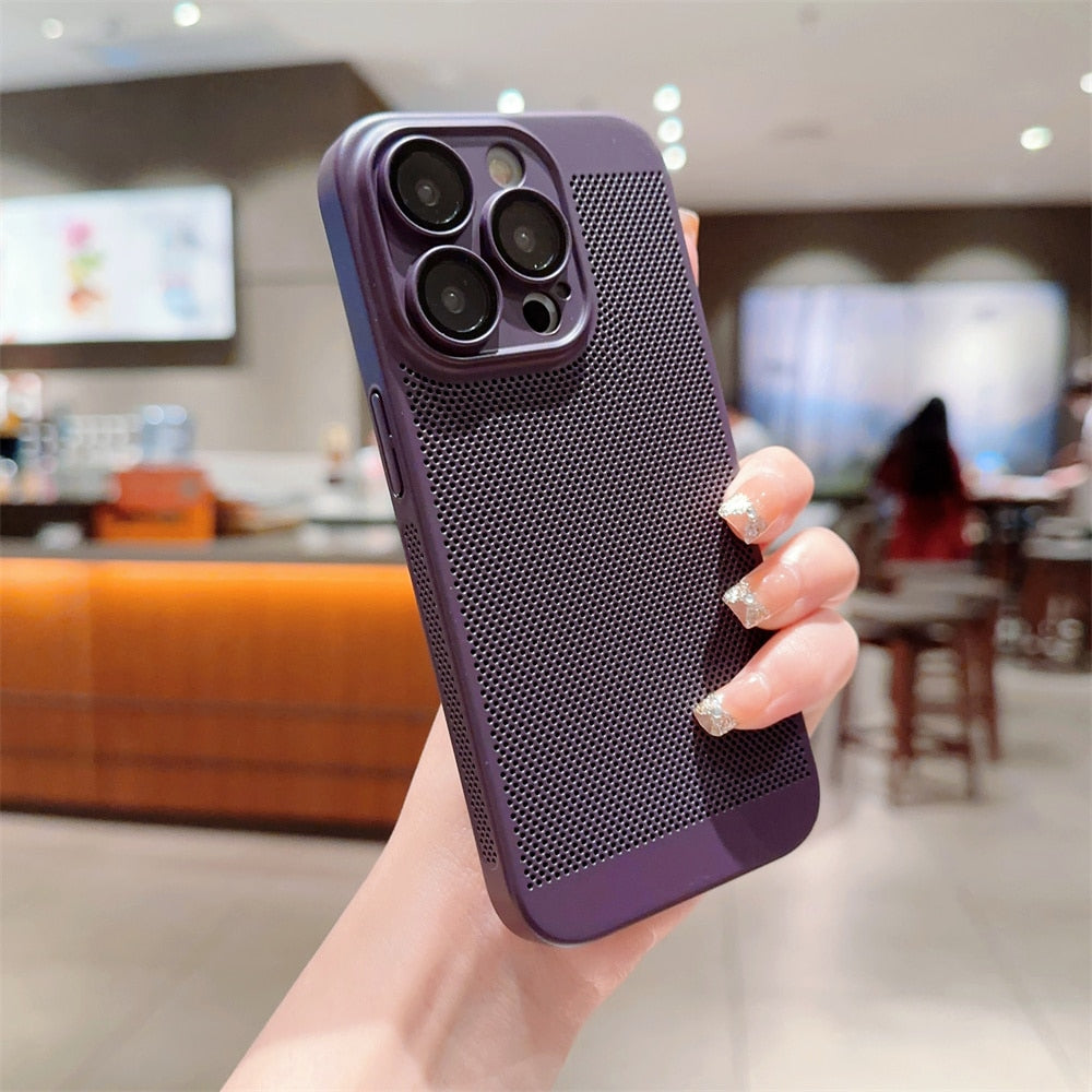 Luxury Heat Radiation Ultra Thin PC Case for iPhone 11 12 13 14 Pro Max 14 7 8 Plus Xr Xs Max X 7 8 SE 2 3 Glass Lens Flim Cover