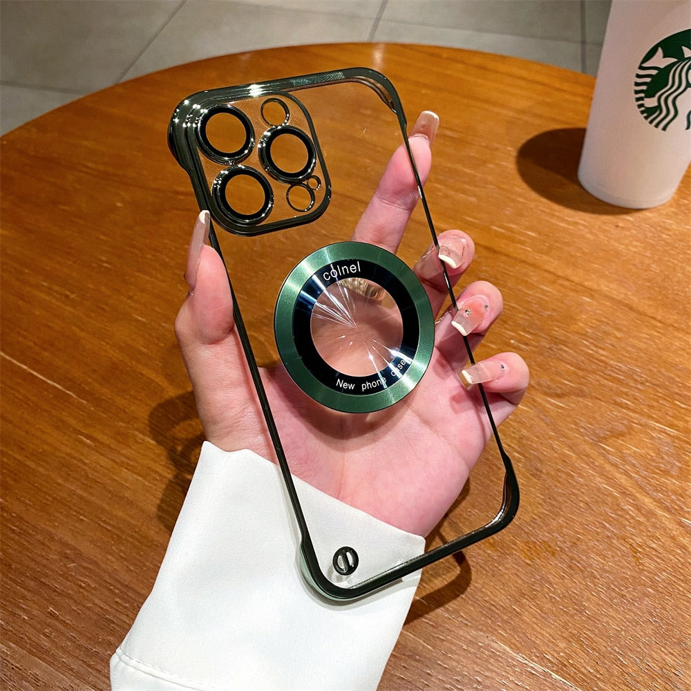 Clear Frameless Plating Logo Hole Clear Case for iPhone 14 13 12 Pro Max 14 Plus Shockproof Camera Protection Hard PC Back Cover